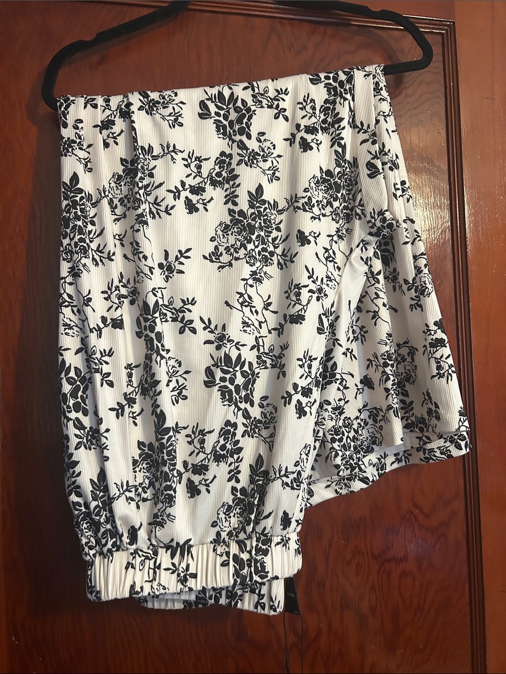 Cider Wide Leg Pants in White with Black Floral Print